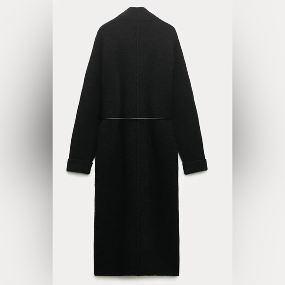 Zara coat wool blend classic casual Elegant Black Women's jacket with waist tie - Picture 2 of 8